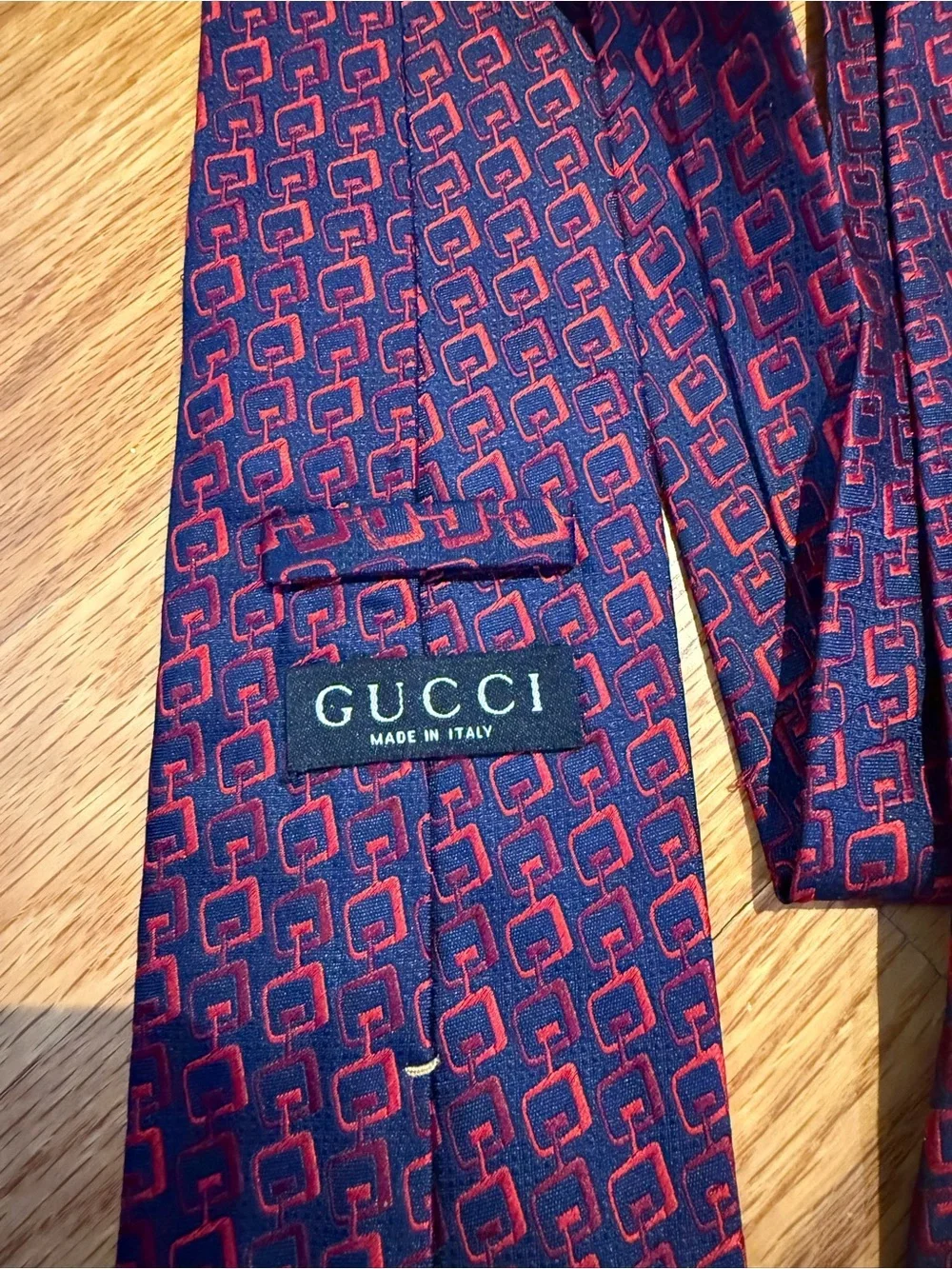 Gucci Vintage Navy and Red Geometric Silk Tie